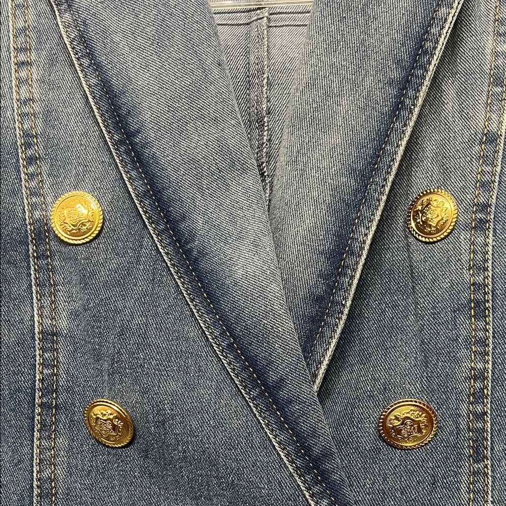 Women’s Small Blue Denim Blazer with Gold Buttons - Picture 3 of 6